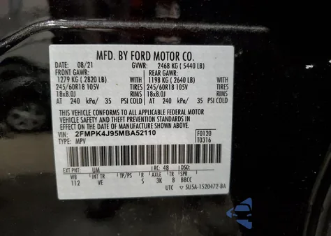 2021 Ford Edge Sel z USA, uszkodzony, nr VIN 2FMPK4J95MBA52110